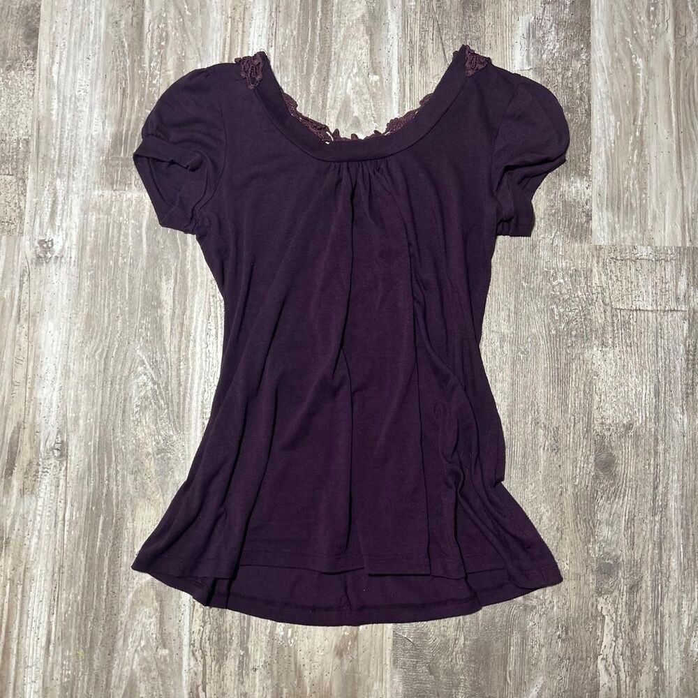 Authentic Vintage 90s/y2k Women's purple lace short sleeve top fairy core goth w